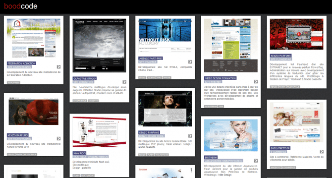 Une capture d'écran boodcode d'un site Web avec de nombreuses images différentes.