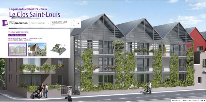 Un site internet présentant un bâtiment Interpromotion orné de végétaux.