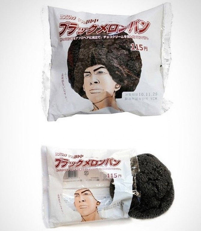 Emballage de biscuits japonais avec un visage d'homme.