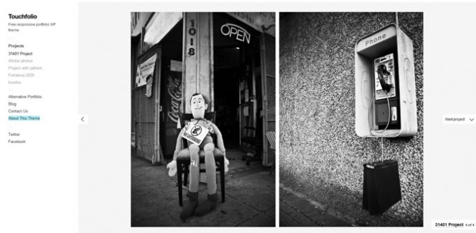 Une image monochrome représentant un téléphone et un panneau de signalisation, mettant en valeur l'attrait esthétique de Touchfolio.