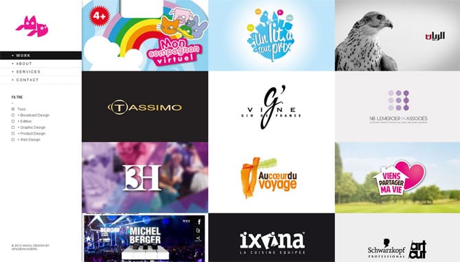 Un site Web présentant la variété de logos de Miaou Design.