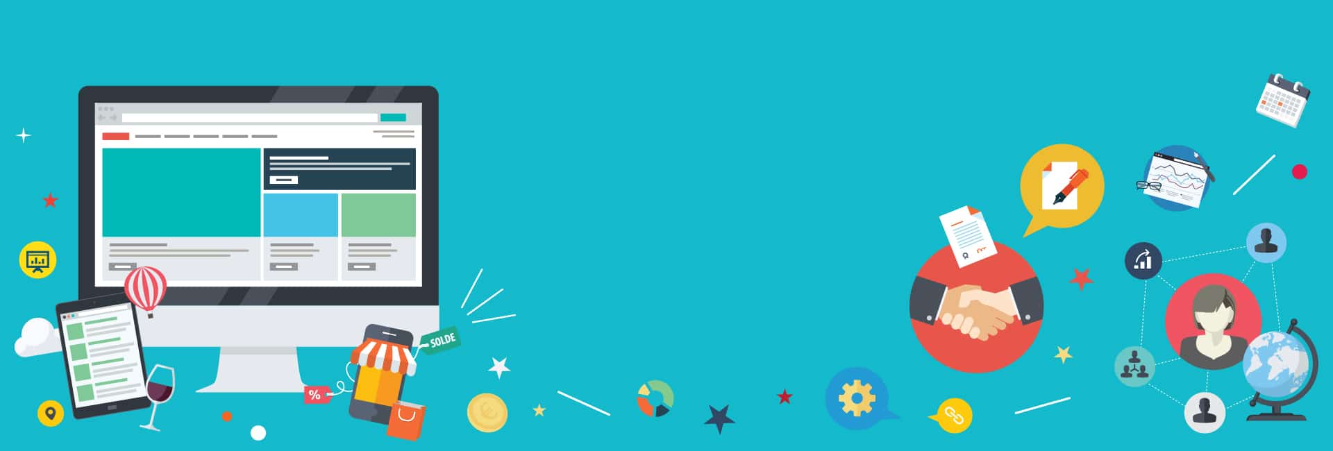 Un écran d'ordinateur avec de nombreuses icônes représentant des sites Internet.