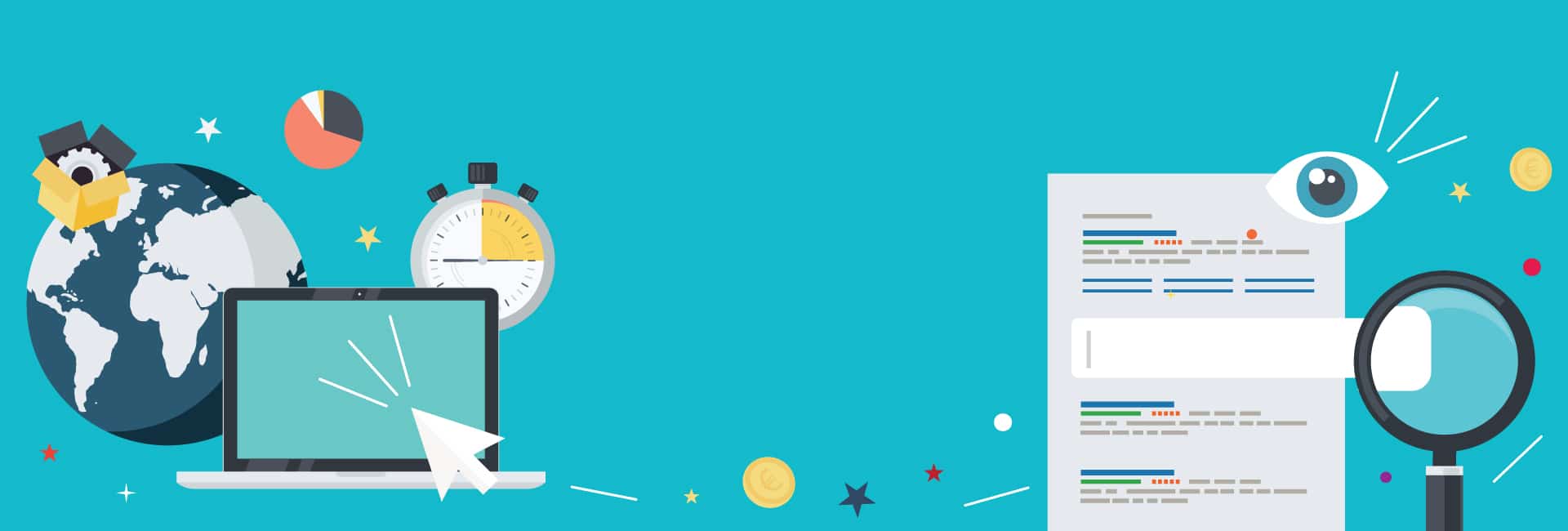 Une image représentant un ordinateur portable avec une loupe, mettant en évidence le référencement.