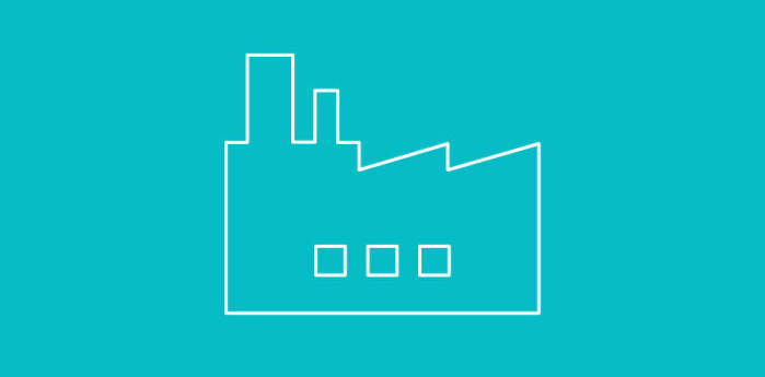 Une icône d'usine sur fond turquoise.