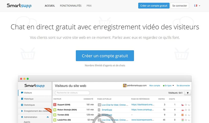 Une capture d'écran d'un site Web présentant l'intégration vidéo Smartsupp.