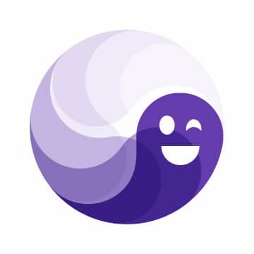 Un cercle violet avec un visage souriant.