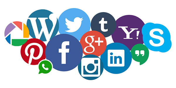 Un groupe d'icônes de médias sociaux disposées en cercle.