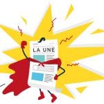Une illustration d'un super-héros avec un bulletin d'information.