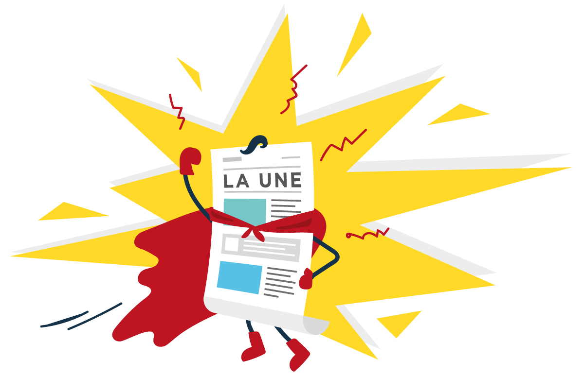 Une illustration d'un super-héros avec un bulletin d'information.