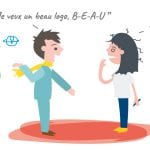 Un dessin animé d'un homme et d'une femme qui se parlent.