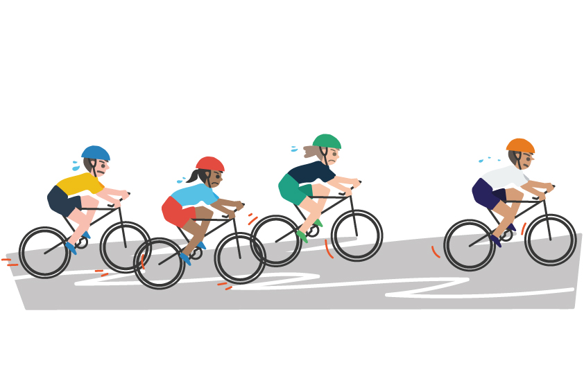 Un groupe de personnes faisant du vélo sur un fond blanc.