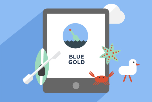 Un écran de téléphone affichant une icône or bleu sociétaux.